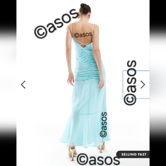 ASOS | Ruched Front High Low Frill Maxi Prom Dress in Aqua sz 2 - Picture 3 of 10